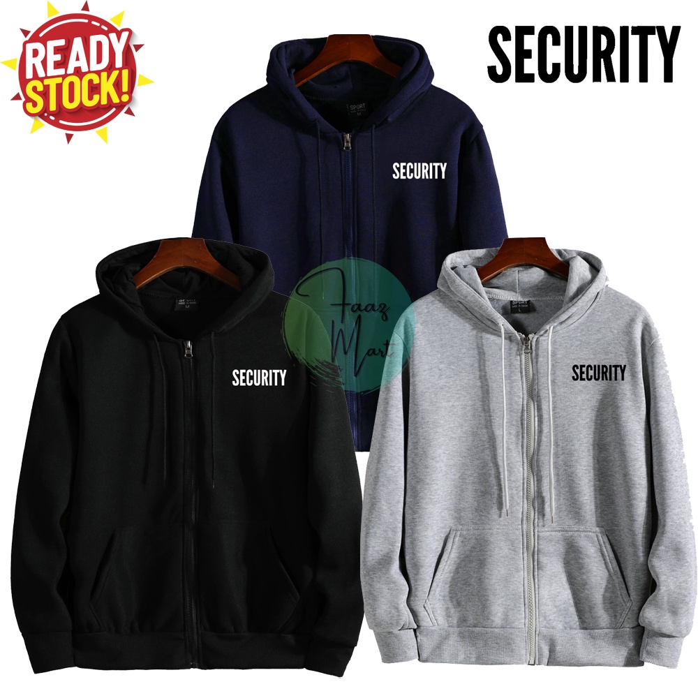 [S-3XL] UNISEX คุณภาพสูง SECURITY ZIP UP HOODIES, 180-200 GSM - โลโก้ SECURITY PRINTED COTTON HOODIE