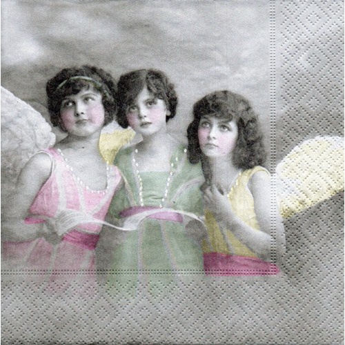 Pladao Napkin 2941 ภาพวินเทจ Potrait 3 นางฟ้า กระดาษ แนพกิ้น สำหรับงานศิลปะ เดคูพาจ decoupage ขนาด L 33x33