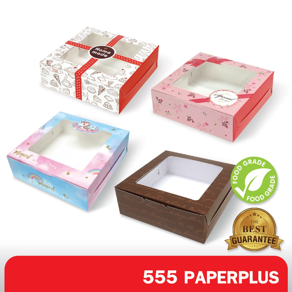 555paperplus กล่องบราวนี่ 4ชิ้น 15.5x15x4 ซม.(20ใบ) BK22W  กล่องทรงแบน กล่องใส่ขนม