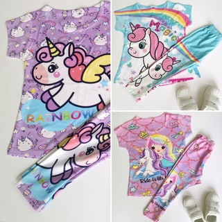ชุดเซ็ตพิมพ์ลายเด็กผู้หญิง 🦄 Size S 🦄 สีสวย น่ารัก ผ้าใส่สบาย