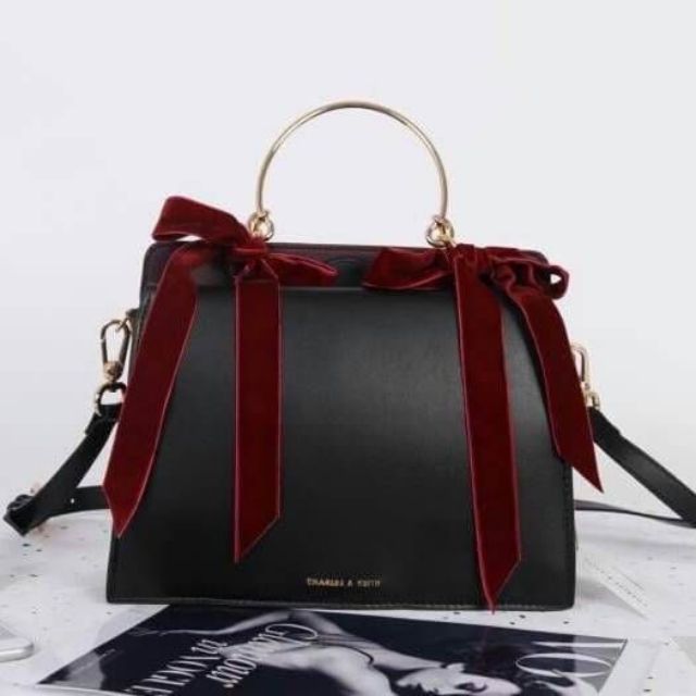 charles keith velvet bow detail handbag