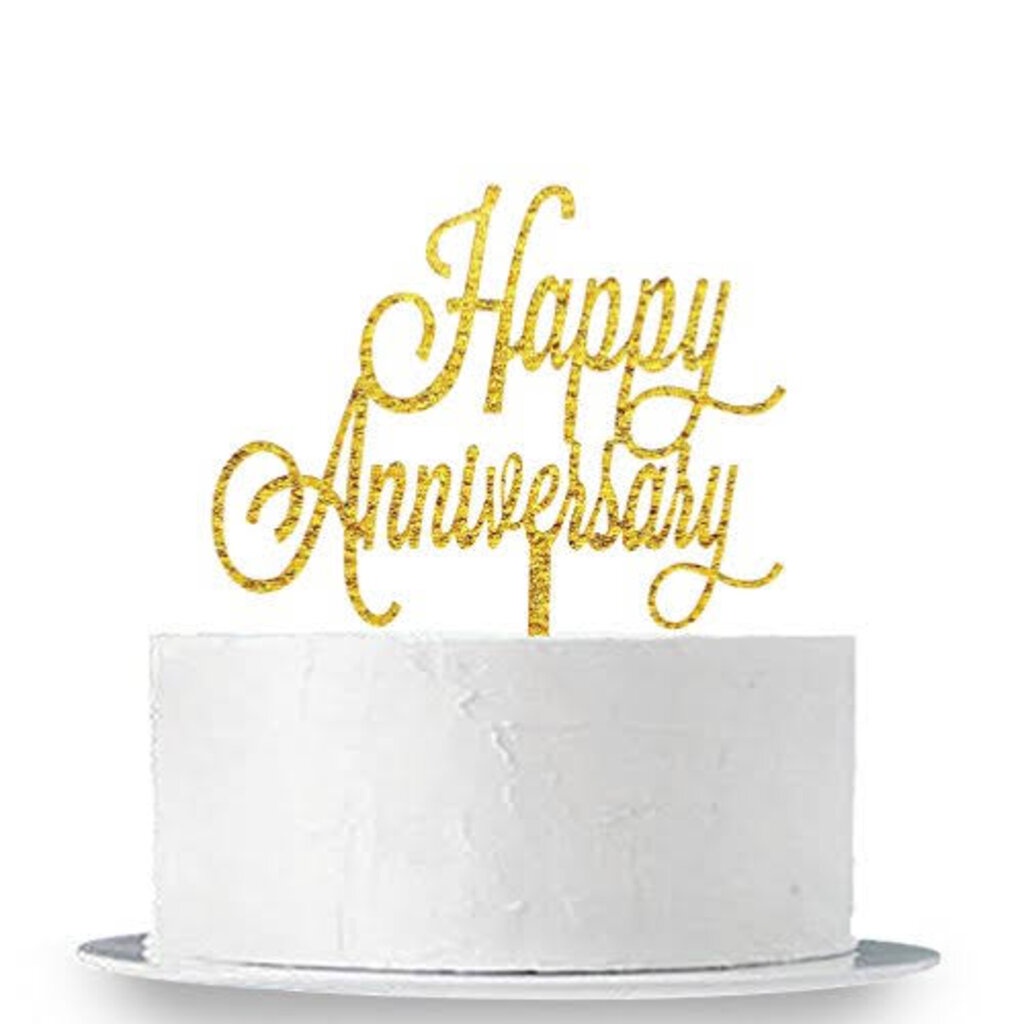 ที่ปักเค้ก Happy Anniversary Gold Acrylic Cake Topper