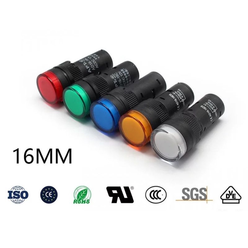 หลอดไฟโชว์ พลาสติกคุณภาพสูง 16 มม. LED 12 V 24 V 220 V PILOT ไม่มีสายไฟ
