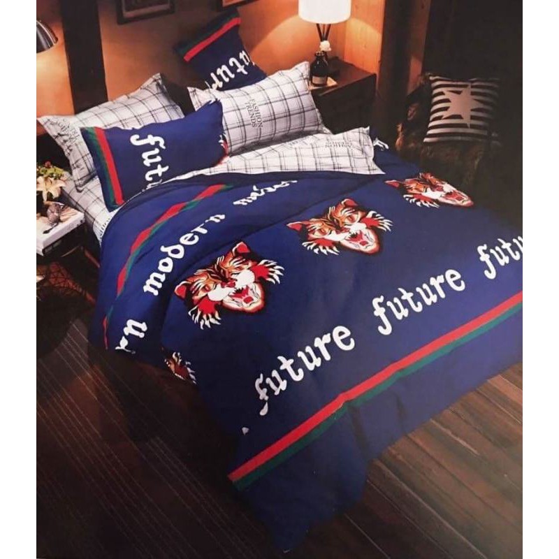 [YAOP379 ลดสูงสุด80]ชุดเครื่องนอน สีน้ำเงินลายสิงโต มีขนาดให้เลือก ทั้ง3.5ฟุต 5ฟุต 6ฟุต พร้อมผ้านวมข