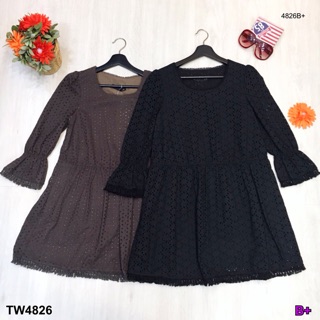 TwinsShopVip💗พร้อมส่ง TW4826 Dress เดรสแขนยาวลูกไม้แต่งฉุล