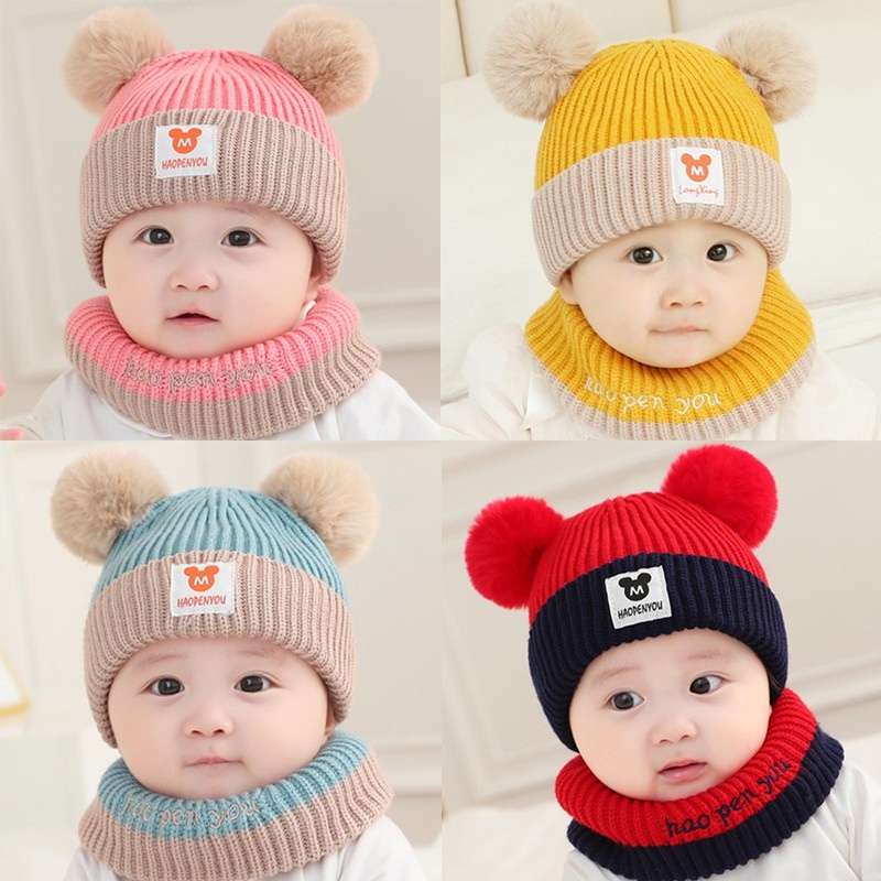 หมวกบีนนี่ Pompom Mikey Haopenyou สําหรับเด็กผู้ชาย ผู้หญิง อายุ 0 3 6 12 เดือน 1 2 ปี