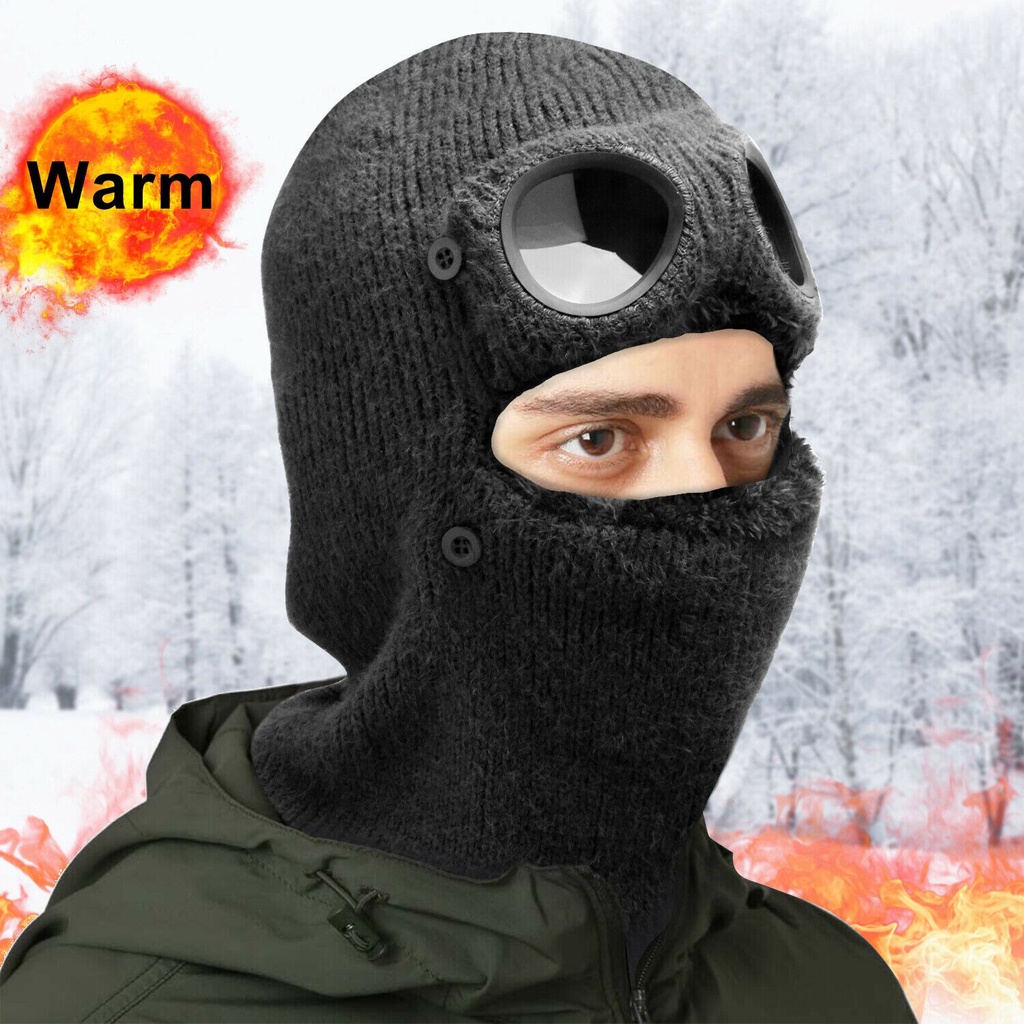 Unisex Winter Outdoor Glasses Knit Hat Ski Cap Balaclava Mask Face