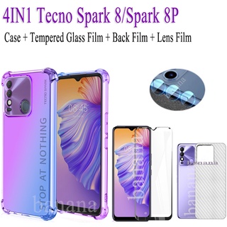 4in1 Tecno Spark 8P Spark 8 anti-fall color  phone case Spark8p tempered glass film&amp;carbon fiber back film&amp;lens film