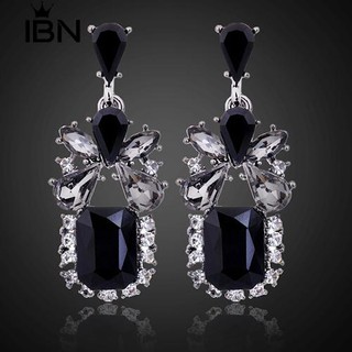 * Ibn Vintage เหลี่ยมเพชรประดับเพชรสีดำต่างหู Eardrop Dangle