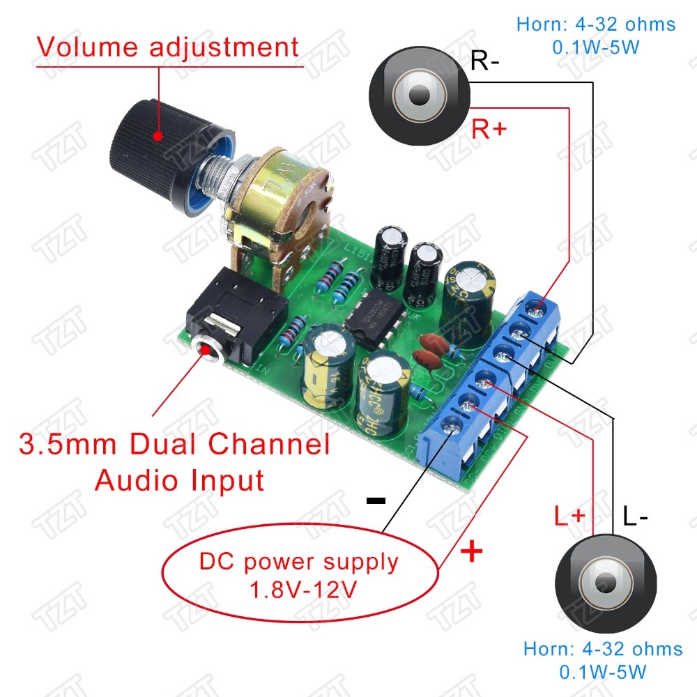 Tda2822m บอร์ดโมดูลขยายเสียงสเตอริโอ 2.0 ช่องสัญญาณคู่ AUX DC 1.8-12V
