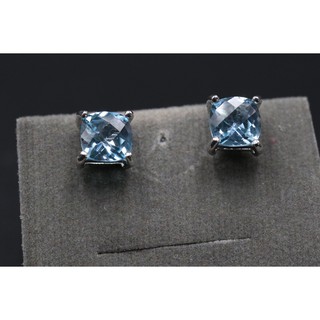 ต่างหูปักก้านเงินแท้925 ฝังพลอยแท้บลูโทพาส (Blue Topaz) ขนาด 8 มม. ชุบโรเดียม