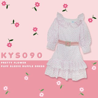 KAYASIS~❤️ | KYS090 PRETTY FLOWER PUFF SLEEVE RUFFLE DRESS WITH BELT