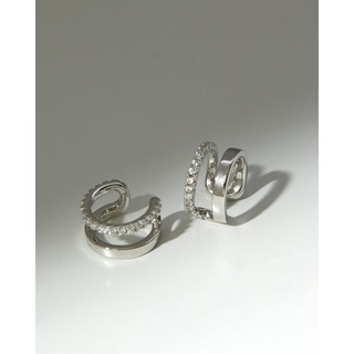 SWAN - Plain Dot Cuff Silver ต่างหูหนีบเงินแท้ คล้องหู ไม่ต้องเจาะ ฝังเพชรคิวบิกเซอร์โคเนีย cubic zirconia