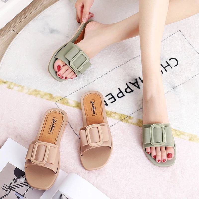 รองเท้าแฟชั่น 1100 （บวกเพิ่ม 1 ไซส์ รองเท้าแตะแบบสวม(เข็มขัด)  งานพอลิเมอร์ มี 4 สี - รูปที่ 2