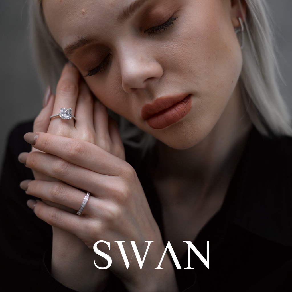SWAN خاتم فضة Princess Cut Channel بزركون — صورة 6