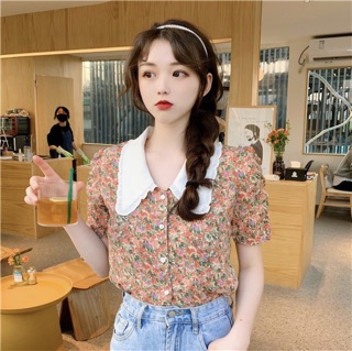 🌙เสื้อเชิ้ต เสื้อครอป ลายดอกหวานๆ 🔥พร้อมส่ง