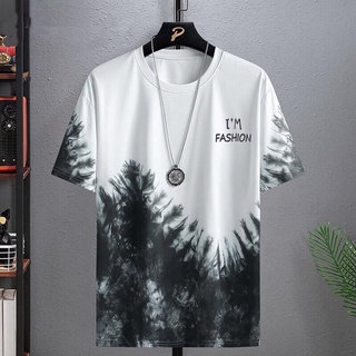 เสื้อยืดคอกลม เสื้อยืดคอกลมแขนสั้นทูโทนผ้ามัดย้อมแฟชั่นสไตล์เกาหลีใหม่2021