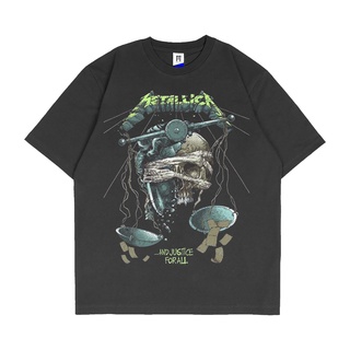 oversize T-shirt เสื้อยืดผ้าฝ้าย แขนสั้น พิมพ์ลาย Metallica AND JUSTICE FOR ALL Music สไตล์วินเทจ สําหรับผู้ชาย และผู้หญ