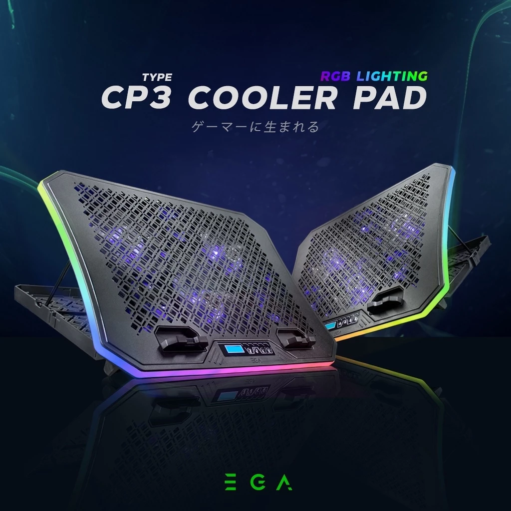EGA TYPE CP3 พัดลมระบายอากาศ COOLER PAD รองโน้ตบุ๊ค พัดลม 6 ตัว ไฟ LED ตกแต่งไฟ RGB 10 โหมด [รับประกัน 2 ปี]