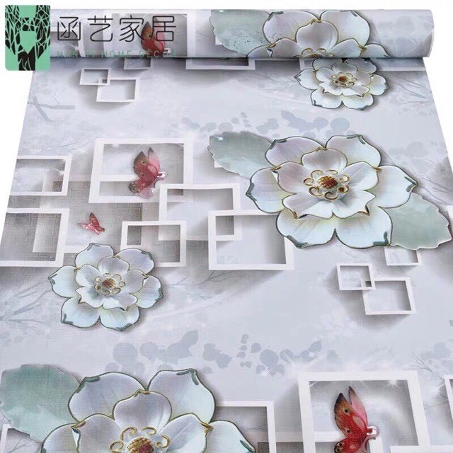 New 6065 วอลเปเปอร์กาวดอกไม้หิน 3D (ขนาด: ยาว 10m x กว้าง 45cm / ม้วน)