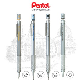 ดินสอกด Pentel รุ่น GraphGear 500 0.3,0.5, 0.7, 0.9 (1 แท่ง) ดินสอกดด้ามเหล็ก เพนเทล  [S24]