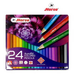 HORSE (ตราม้า) สีไม้  ดินสอสีไม้ แท่งยาว 24 สี ตราม้า กล่องเหล็ก สีม่วง จำนวน 1 กล่อง