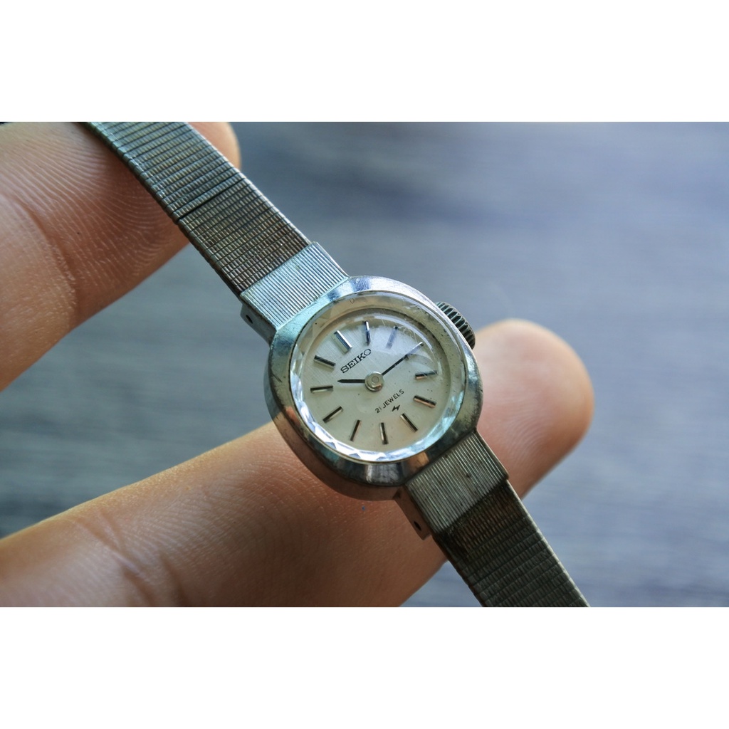 นาฬิกา Vintage มือสองญี่ปุ่น Seiko  ระบบ ไขลาน 21J 11-0340 White Dial ชุบทองคำขาว 16mm