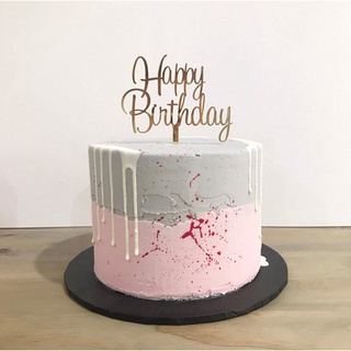 ที่ปักเค้ก Happy Birthday Handwriting Gold Acrylic Cake Topper