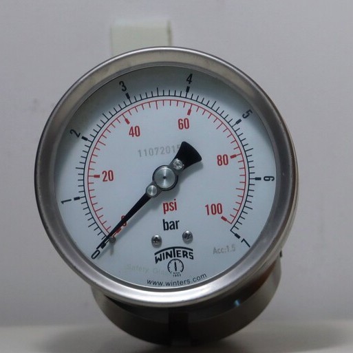 Pressure Gauge+Diaphargm SS316 4" , DIN 1.5" , 0-100 psi/bar