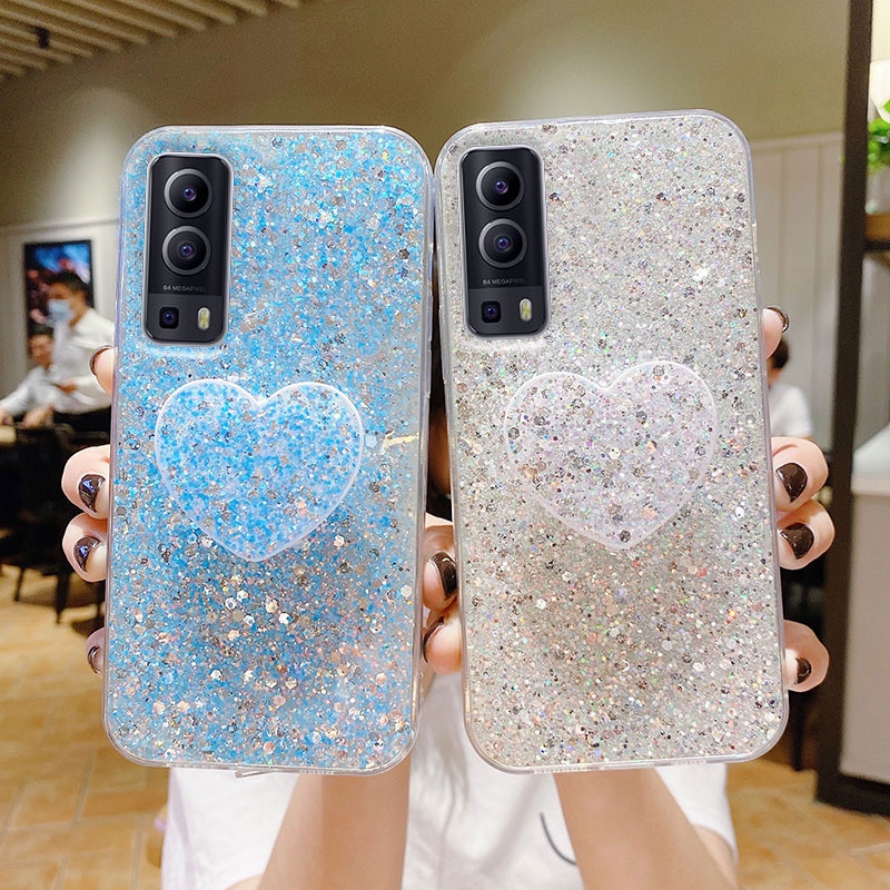 เคส วีโว่ Vivo Y52 Y72 5G Y31 Y30 Y50 เคสพร้อมที่วางโทรศัพท์ เปล่งประกายราวกับเพชร นุ่มเคสโทรศัพท์ Vivo Y72 Y52 5G เคสใส่รูปหัวใจ