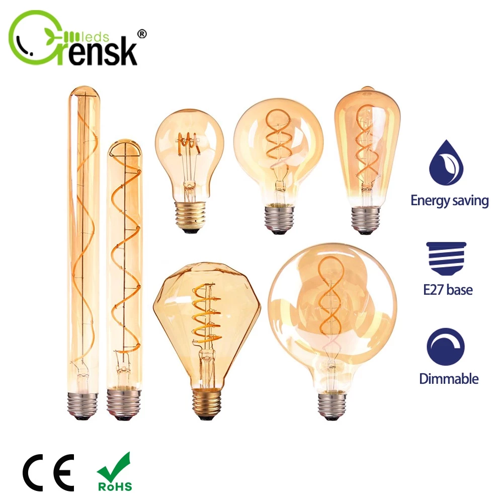 หลอดไฟ LED E27 3W 4W หรี่แสงได้ 220V สีขาวอบอุ่น สไตล์วินเทจ A19 หรี่แสงได้ สีขาวอบอุ่น สไตล์เรโทร