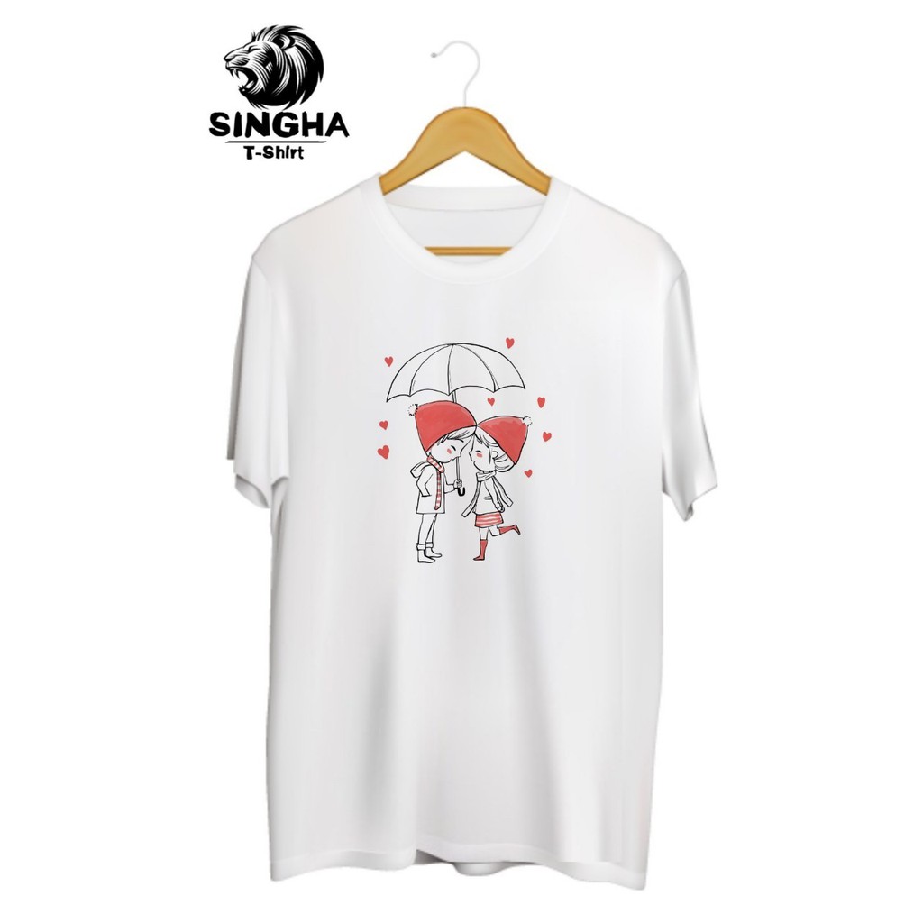 SINGHA T-Shirt Valentine's 💕 เสื้อยืดสกรีนลาย ร่มหัวใจ