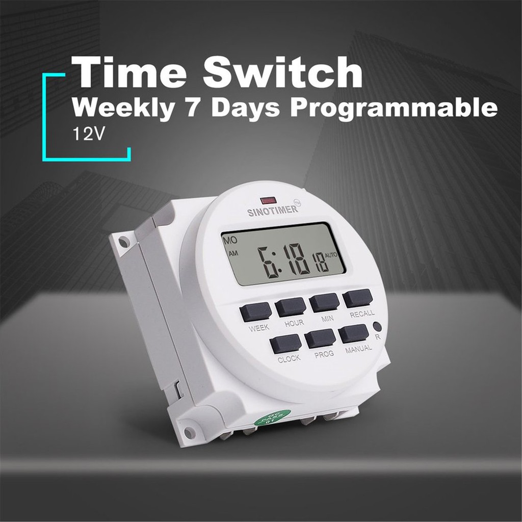 【จัดส่งฟรี】SINOTIMER สวิตช์รีเลย์ควบคุมเวลาดิจิตอล12โวลต์ รายสัปดาห์ 7 ...