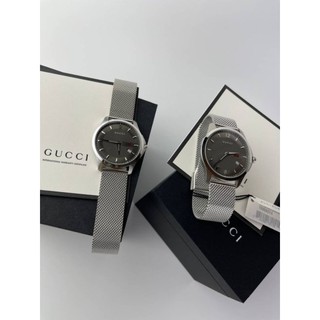 (สด-ผ่อน)🎗แท้100% GUCCI G-Timeless Anthracite Dial Mesh Bracelet Mens Watch⌚