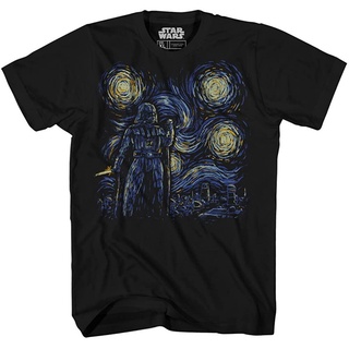 เสื้อยืดผู้ชายแฟชั่น Starry Night Darth Vader Van Gogh Adult Men Graphic Tee Apparel T-Shirt Black t shirt men cotton