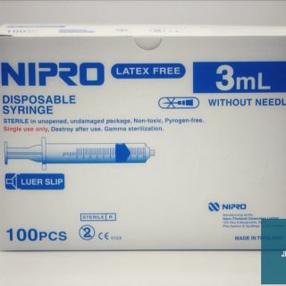 ไซริงค์พลาสติก Syringe Nipro 3ml [กล่อง 100 ชิ้น]