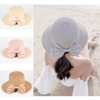 🎀หมวกสานโบว์หลังใหญ่ 🎀 พร้อมส่ง