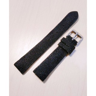 สายนาฬิกา 18 mm หนังปลากระเบนแท้ สีดำ  หัว stainless สีเงิน งาน handmade คุณภาพส่งออก *ส่งฟรี EMS* stingray strap ST1801