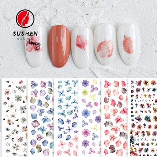 Sushen สติ๊กเกอร์อะคริลิคลายดอกไม้ 3D มีกาวในตัว Diy สําหรับติดตกแต่งเล็บ