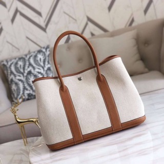 Hermes party garden 30cm 2tone สีขาวขอบน้ำตาล