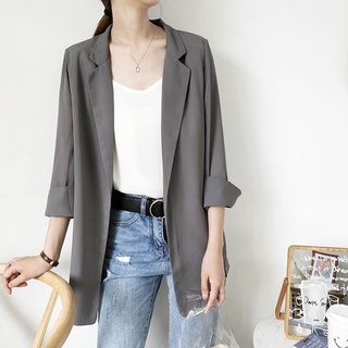 เสื้อแจ็กเก็ตสูท ผ้าชีฟอง แขนสามส่วน ทรงหลวม เข้ากับทุกการแต…