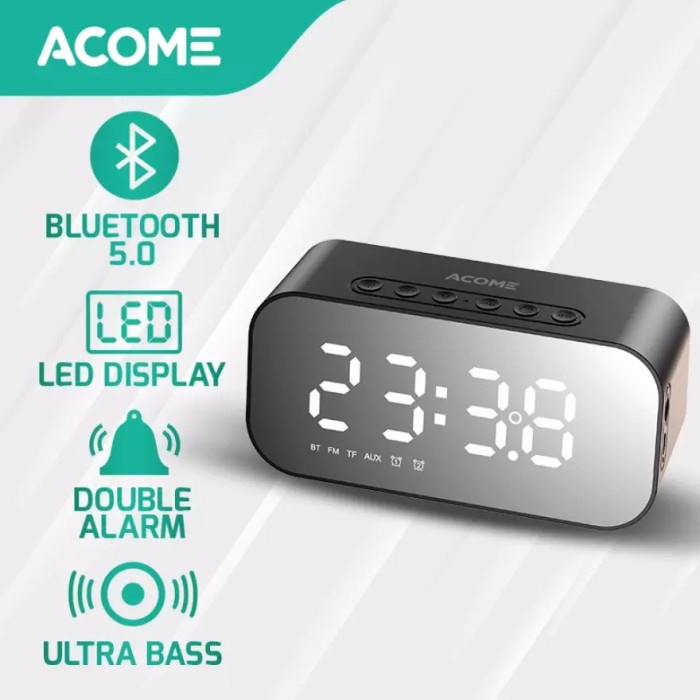 [พร้อมส่ง] ACOME รุ่น A5 Bluetooth Speaker ลำโพง ลำโพงบลูทูธ มีไฟแบบ LED 5W มีนาฬิกาบอกเวลาและอุณหภูมิ ของแท้ 100%