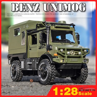 Klt 1:28 Unimog Motorhome โมเดลรถของเล่น อัลลอยด์ Diecast รถมินิ ของเล่นสําหรับเด็ก เด็กผู้ชาย รถบรรทุกอัตโนมัติ RV ยานพาหนะ เสียง และของเล่นเบา