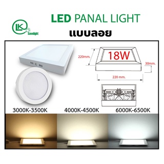 🔥โค้ด DET50MAY ลด50% 🔥 โคมLED Panel DIMMER ดาวน์ไลท์ติดลอยหรี่ไฟได้ กลม/เหลี่ยม 6w/12w/18w/24wใช้สำหรับติดเพดาน