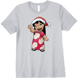 tshirtเสื้อยืดคอกลมฤดูร้อนเสื้อยืด พิมพ์ลาย Disney Lilo &amp; Stitch Christmas Lilo Santa Hat Portrait พรีเมี่ยม แฟชั่นฤดูร้