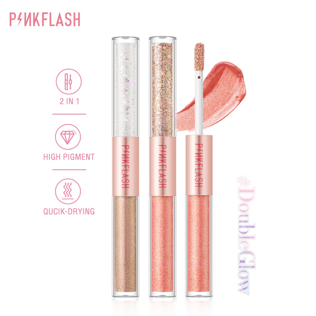 Pinkflash DoubleGlow 2 in 1 อายแชโดว์ เนื้อลิขวิด เรืองแสงได้ กันน้ํา น้ําหนักเบา