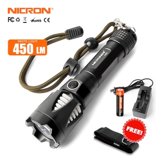 Nicron ไฟฉาย G80 3W CREE LED 450lumens ไฟฉาย ชาร์จได้ ระยะไกล 157 เมตร IPX8 กันน้ํา 5 โหมด USB 18650 Li-ion แบตเตอรี่