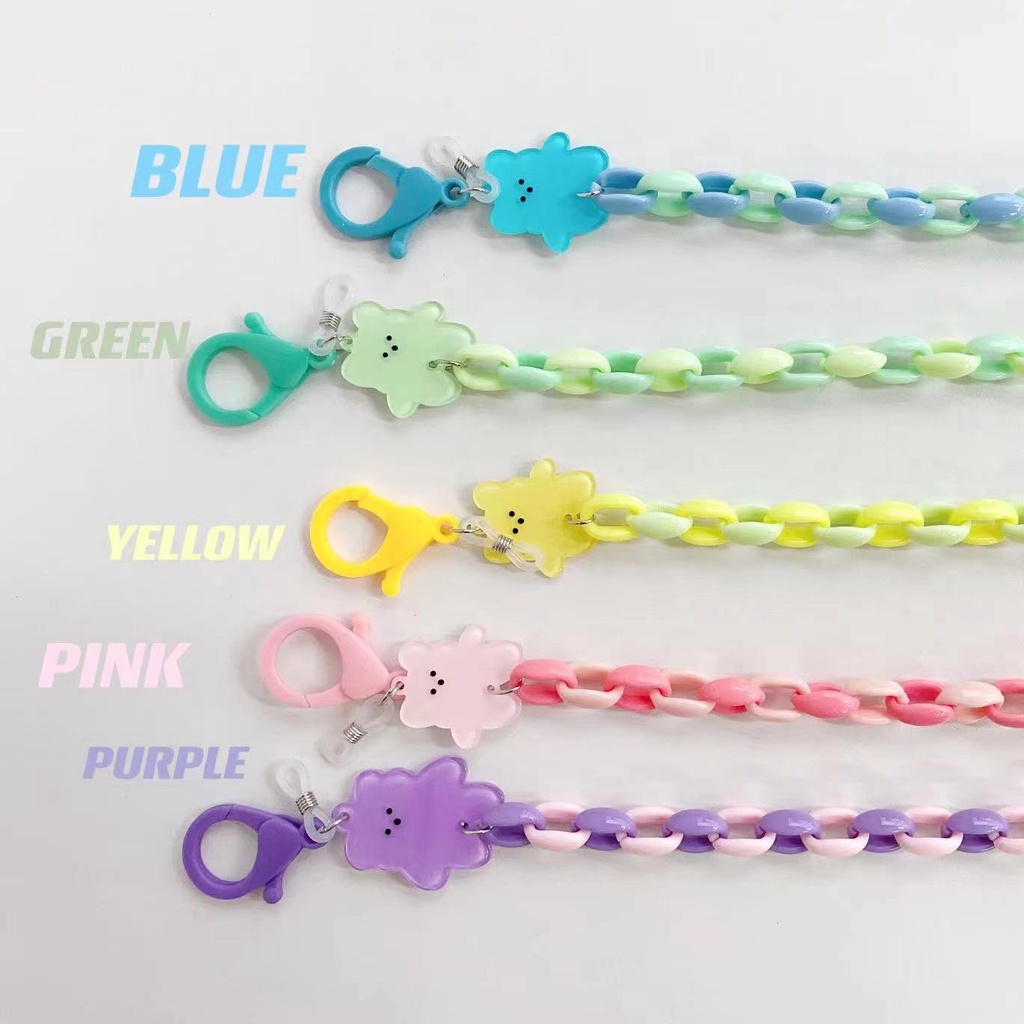 สายโซ่คล้องแว่นตา หน้ากาก อะคริลิค ลายการ์ตูนหมียิ้ม สีแคนดี้ แบบเรียบง่าย สไตล์เกาหลี