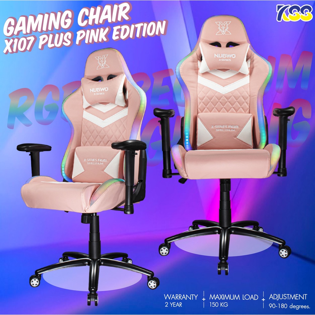 💥 NUBWO X107+ PINK EDITION RGB SPECTRUM GAMING CHAIR 💥 เก้าอี้เกมมิ่งเกียร์ไฟ RGB สีชมพู รับประกัน 2 ปี
