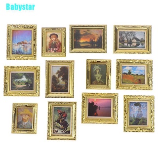 (Babystar) อุปกรณ์เสริมภาพวาดสีน้ํามัน สไตล์โบราณ สําหรับตกแต่งบ้านตุ๊กตา 1:12